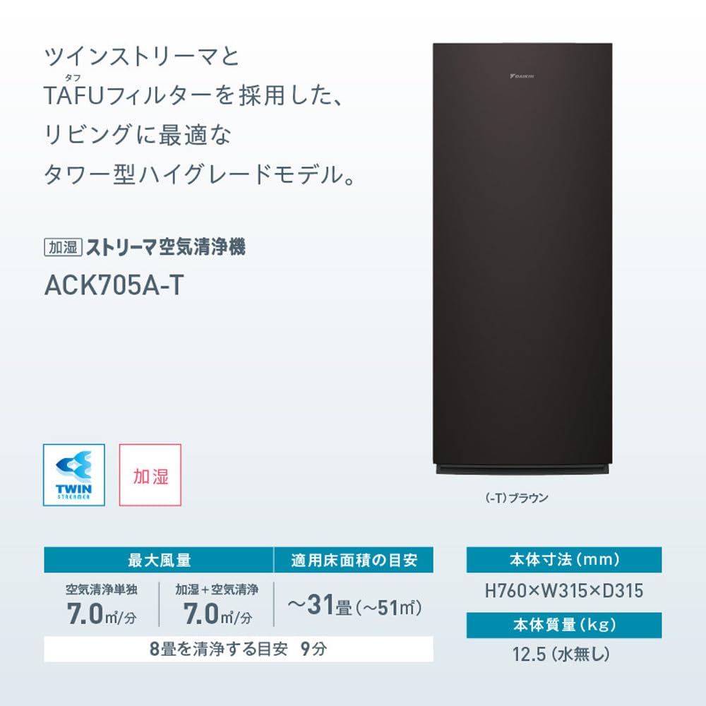 Amazon.co.jp: ダイキン 加湿ストリーマ 空気清浄機 ブラウン ACK705A